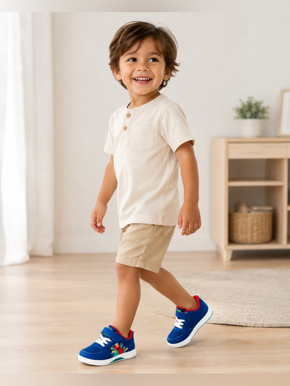 🐞Sesame Street Navy and Red Kids' Hook-and-Loop Sneakers
